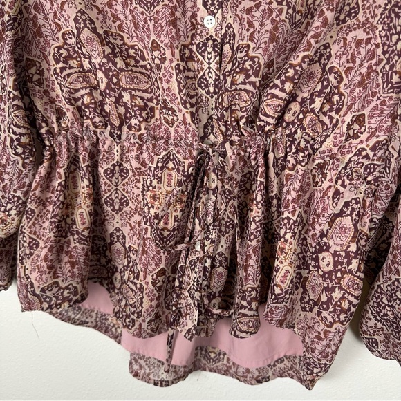 MADEWELL Bohemian Cinch Waist Kaleidoscope Print Button Front Peasant Blouse - Picture 4 of 8